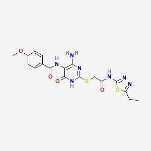 N-(4-amino-2-((2-((5-ethyl-1,3,4-thiadiazol-2-yl)amino)-2-oxoethyl)thio)-6-oxo-1,6-dihydropyrimidin-5-yl)-4-methoxybenzamide