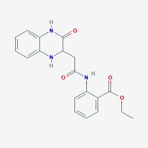 molecular formula C19H19N3O4 B2667144 ethyl 2-[2-(3-oxo-1,2,3,4-tetrahydroquinoxalin-2-yl)acetamido]benzoate CAS No. 353793-10-9