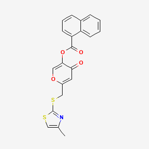 molecular formula C21H15NO4S2 B2667155 6-(((4-methylthiazol-2-yl)thio)methyl)-4-oxo-4H-pyran-3-yl 1-naphthoate CAS No. 896305-25-2
