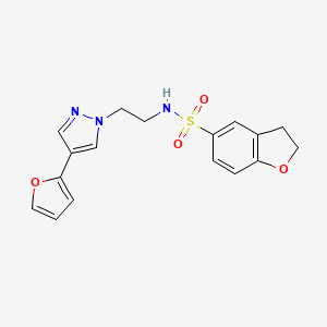molecular formula C17H17N3O4S B2667173 N-(2-(4-(furan-2-yl)-1H-pyrazol-1-yl)ethyl)-2,3-dihydrobenzofuran-5-sulfonamide CAS No. 2034372-88-6