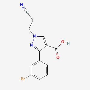 molecular formula C13H10BrN3O2 B2667177 3-(3-bromophenyl)-1-(2-cyanoethyl)-1H-pyrazole-4-carboxylic acid CAS No. 956411-55-5
