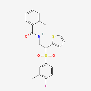 molecular formula C21H20FNO3S2 B2667181 N-[2-(4-fluoro-3-methylbenzenesulfonyl)-2-(thiophen-2-yl)ethyl]-2-methylbenzamide CAS No. 946298-00-6