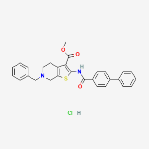 molecular formula C29H27ClN2O3S B2667186 甲基 2-([1,1'-联苯]-4-基甲酰基)-6-苄基-4,5,6,7-四氢噻吩并[2,3-c]吡啶-3-甲酸酯盐酸盐 CAS No. 1185043-62-2