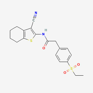 molecular formula C19H20N2O3S2 B2667190 N-(3-cyano-4,5,6,7-tetrahydrobenzo[b]thiophen-2-yl)-2-(4-(ethylsulfonyl)phenyl)acetamide CAS No. 941972-17-4