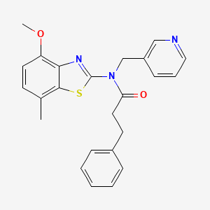N-(4-methoxy-7-methylbenzo[d]thiazol-2-yl)-3-phenyl-N-(pyridin-3-ylmethyl)propanamide