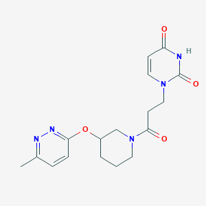 molecular formula C17H21N5O4 B2667231 1-(3-(3-((6-甲基吡啶-3-基)氧基)哌啶-1-基)-3-酮丙基)嘧啶-2,4(1H,3H)-二酮 CAS No. 2034438-72-5