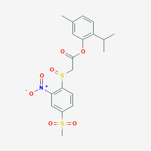 molecular formula C19H21NO7S2 B2667232 2-异丙基-5-甲基苯基-2-((4-(甲磺酰基)-2-硝基苯基)亚砜基)乙酸酯 CAS No. 957482-43-8