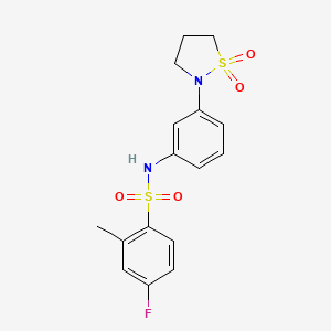 molecular formula C16H17FN2O4S2 B2667286 N-(3-(1,1-dioxidoisothiazolidin-2-yl)phenyl)-4-fluoro-2-methylbenzenesulfonamide CAS No. 946342-92-3