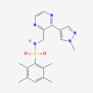 molecular formula C19H23N5O2S B2667291 2,3,5,6-tetramethyl-N-((3-(1-methyl-1H-pyrazol-4-yl)pyrazin-2-yl)methyl)benzenesulfonamide CAS No. 2034466-12-9