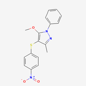 B2667292 5-methoxy-3-methyl-4-((4-nitrophenyl)thio)-1-phenyl-1H-pyrazole CAS No. 245725-82-0
