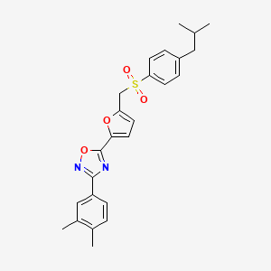 molecular formula C25H26N2O4S B2667293 3-(3,4-Dimethylphenyl)-5-(5-{[(4-isobutylphenyl)sulfonyl]methyl}-2-furyl)-1,2,4-oxadiazole CAS No. 1251617-43-2