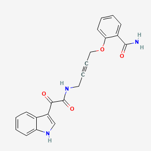 molecular formula C21H17N3O4 B2667302 2-((4-(2-(1H-indol-3-yl)-2-oxoacetamido)but-2-yn-1-yl)oxy)benzamide CAS No. 1421525-74-7