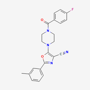 molecular formula C22H19FN4O2 B2667303 5-(4-(4-Fluorobenzoyl)piperazin-1-yl)-2-(m-tolyl)oxazole-4-carbonitrile CAS No. 946277-86-7