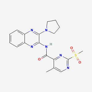 molecular formula C19H20N6O3S B2667304 2-methanesulfonyl-5-methyl-N-[3-(pyrrolidin-1-yl)quinoxalin-2-yl]pyrimidine-4-carboxamide CAS No. 2094439-64-0