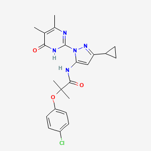 molecular formula C22H24ClN5O3 B2667305 2-(4-chlorophenoxy)-N-(3-cyclopropyl-1-(4,5-dimethyl-6-oxo-1,6-dihydropyrimidin-2-yl)-1H-pyrazol-5-yl)-2-methylpropanamide CAS No. 1203069-85-5