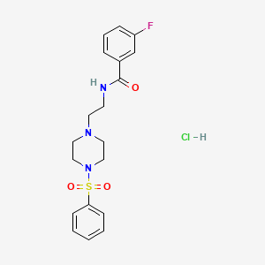 molecular formula C19H23ClFN3O3S B2667308 3-氟-N-(2-(4-(苯基磺酰)哌嗪-1-基)乙基)苯甲酰胺盐酸盐 CAS No. 1329880-32-1