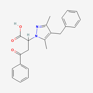 molecular formula C22H22N2O3 B2667310 2-(4-benzyl-3,5-dimethyl-1H-pyrazol-1-yl)-4-oxo-4-phenylbutanoic acid CAS No. 1011349-22-6