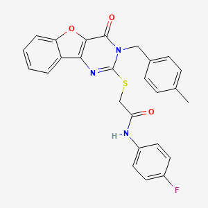 molecular formula C26H20FN3O3S B2667313 N-(4-氟苯基)-2-[[3-[(4-甲基苯基)甲基]-4-氧代-[1]苯并噻吩并[3,2-d]嘧啶-2-基]硫代乙酰胺 CAS No. 866846-05-1