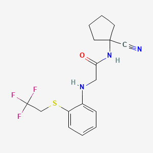 molecular formula C16H18F3N3OS B2667319 N-(1-cyanocyclopentyl)-2-({2-[(2,2,2-trifluoroethyl)sulfanyl]phenyl}amino)acetamide CAS No. 1197481-94-9