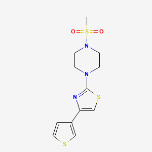 molecular formula C12H15N3O2S3 B2667322 2-(4-(甲磺酰)哌嗪-1-基)-4-(噻吩-3-基)噻唑 CAS No. 1448058-53-4