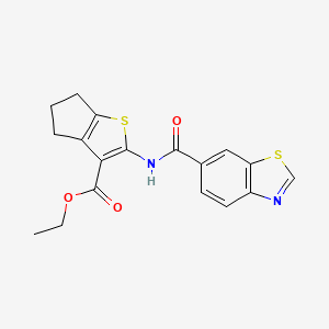 molecular formula C18H16N2O3S2 B2667323 ethyl 2-(benzo[d]thiazole-6-carboxamido)-5,6-dihydro-4H-cyclopenta[b]thiophene-3-carboxylate CAS No. 681170-30-9