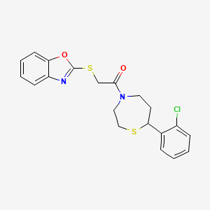 molecular formula C20H19ClN2O2S2 B2667328 2-(Benzo[d]oxazol-2-ylthio)-1-(7-(2-chlorophenyl)-1,4-thiazepan-4-yl)ethanone CAS No. 1795450-08-6
