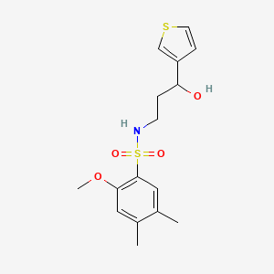 molecular formula C16H21NO4S2 B2667374 N-(3-hydroxy-3-(thiophen-3-yl)propyl)-2-methoxy-4,5-dimethylbenzenesulfonamide CAS No. 2034466-29-8
