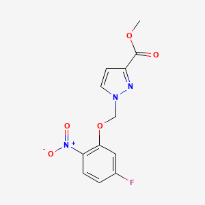 molecular formula C12H10FN3O5 B2667376 methyl 1-[(5-fluoro-2-nitrophenoxy)methyl]-1H-pyrazole-3-carboxylate CAS No. 1005577-10-5