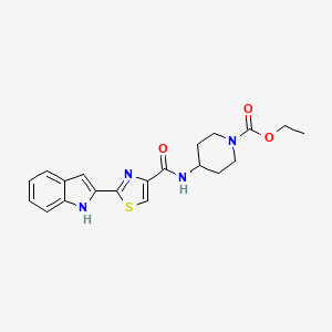 molecular formula C20H22N4O3S B2667385 ethyl 4-(2-(1H-indol-2-yl)thiazole-4-carboxamido)piperidine-1-carboxylate CAS No. 1172414-24-2