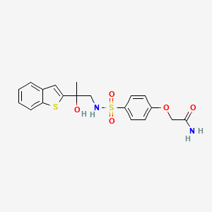 molecular formula C19H20N2O5S2 B2667391 2-(4-(N-(2-(benzo[b]thiophen-2-yl)-2-hydroxypropyl)sulfamoyl)phenoxy)acetamide CAS No. 2034604-61-8