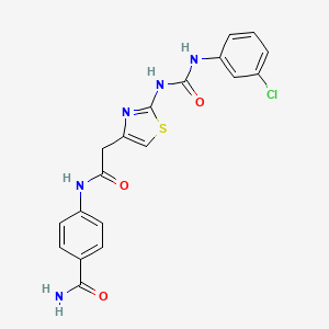 molecular formula C19H16ClN5O3S B2667429 4-(2-(2-(3-(3-Chlorophenyl)ureido)thiazol-4-yl)acetamido)benzamide CAS No. 921487-09-4
