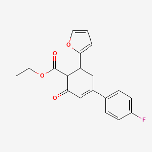 molecular formula C19H17FO4 B2667461 Ethyl 4-(4-fluorophenyl)-6-(furan-2-yl)-2-oxocyclohex-3-ene-1-carboxylate CAS No. 99291-46-0