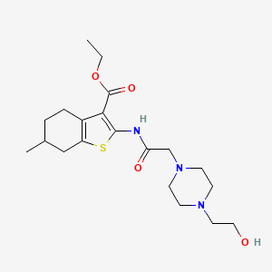 molecular formula C20H31N3O4S B2667471 Ethyl 2-[[2-[4-(2-hydroxyethyl)piperazin-1-yl]acetyl]amino]-6-methyl-4,5,6,7-tetrahydro-1-benzothiophene-3-carboxylate CAS No. 446280-91-7