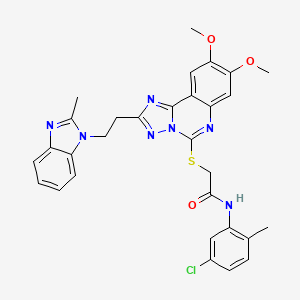 molecular formula C30H28ClN7O3S B2667497 N-(5-chloro-2-methylphenyl)-2-({8,9-dimethoxy-2-[2-(2-methyl-1H-1,3-benzodiazol-1-yl)ethyl]-[1,2,4]triazolo[1,5-c]quinazolin-5-yl}sulfanyl)acetamide CAS No. 901877-33-6