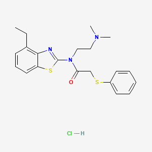 molecular formula C21H26ClN3OS2 B2667514 N-(2-(dimethylamino)ethyl)-N-(4-ethylbenzo[d]thiazol-2-yl)-2-(phenylthio)acetamide hydrochloride CAS No. 1216473-14-1