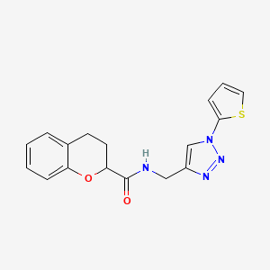 molecular formula C17H16N4O2S B2667526 N-{[1-(thiophen-2-yl)-1H-1,2,3-triazol-4-yl]methyl}-3,4-dihydro-2H-1-benzopyran-2-carboxamide CAS No. 2034534-09-1