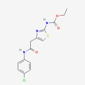 molecular formula C14H14ClN3O3S B2667578 Ethyl (4-(2-((4-chlorophenyl)amino)-2-oxoethyl)thiazol-2-yl)carbamate CAS No. 946314-33-6