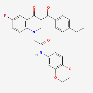 molecular formula C28H23FN2O5 B2667603 N-(2,3-dihydro-1,4-benzodioxin-6-yl)-2-[3-(4-ethylbenzoyl)-6-fluoro-4-oxo-1,4-dihydroquinolin-1-yl]acetamide CAS No. 866589-91-5