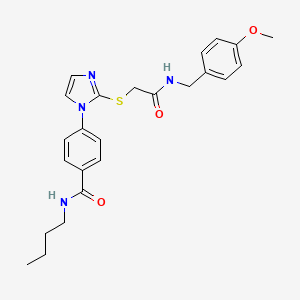 molecular formula C24H28N4O3S B2667620 N-butyl-4-{2-[({[(4-methoxyphenyl)methyl]carbamoyl}methyl)sulfanyl]-1H-imidazol-1-yl}benzamide CAS No. 1207019-02-0