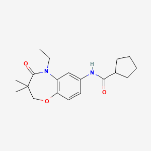 molecular formula C19H26N2O3 B2667648 N-(5-ethyl-3,3-dimethyl-4-oxo-2,3,4,5-tetrahydro-1,5-benzoxazepin-7-yl)cyclopentanecarboxamide CAS No. 921862-80-8