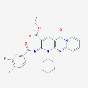 molecular formula C27H24F2N4O4 B2667675 ethyl 7-cyclohexyl-6-(3,4-difluorobenzoyl)imino-2-oxo-1,7,9-triazatricyclo[8.4.0.03,8]tetradeca-3(8),4,9,11,13-pentaene-5-carboxylate CAS No. 685860-17-7