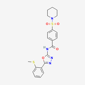 molecular formula C21H22N4O4S2 B2667692 N-(5-(2-(methylthio)phenyl)-1,3,4-oxadiazol-2-yl)-4-(piperidin-1-ylsulfonyl)benzamide CAS No. 886908-64-1