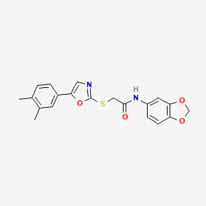 molecular formula C20H18N2O4S B2667717 N-(2H-1,3-benzodioxol-5-yl)-2-{[5-(3,4-dimethylphenyl)-1,3-oxazol-2-yl]sulfanyl}acetamide CAS No. 1021254-63-6