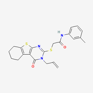 molecular formula C22H23N3O2S2 B2667746 N-(3-methylphenyl)-2-[(4-oxo-3-prop-2-enyl-5,6,7,8-tetrahydro-[1]benzothiolo[2,3-d]pyrimidin-2-yl)sulfanyl]acetamide CAS No. 302940-39-2