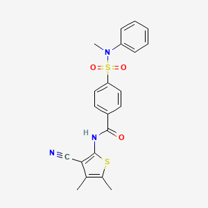 molecular formula C21H19N3O3S2 B2667764 N-(3-cyano-4,5-dimethylthiophen-2-yl)-4-[methyl(phenyl)sulfamoyl]benzamide CAS No. 896304-05-5
