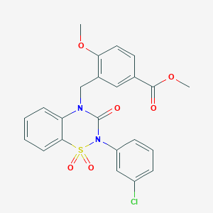 molecular formula C23H19ClN2O6S B2667791 methyl 3-((2-(3-chlorophenyl)-1,1-dioxido-3-oxo-2H-benzo[e][1,2,4]thiadiazin-4(3H)-yl)methyl)-4-methoxybenzoate CAS No. 899724-01-7