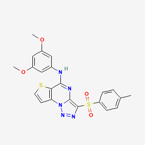 molecular formula C22H19N5O4S2 B2667838 N-(3,5-dimethoxyphenyl)-10-(4-methylbenzenesulfonyl)-5-thia-1,8,11,12-tetraazatricyclo[7.3.0.0^{2,6}]dodeca-2(6),3,7,9,11-pentaen-7-amine CAS No. 892734-08-6