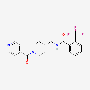 molecular formula C20H20F3N3O2 B2667840 N-((1-isonicotinoylpiperidin-4-yl)methyl)-2-(trifluoromethyl)benzamide CAS No. 1396888-30-4