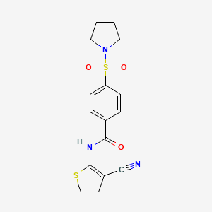 molecular formula C16H15N3O3S2 B2667922 N-(3-cyanothiophen-2-yl)-4-(pyrrolidine-1-sulfonyl)benzamide CAS No. 924157-55-1