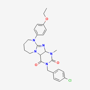 molecular formula C25H26ClN5O3 B2667925 3-[(4-chlorophenyl)methyl]-10-(4-ethoxyphenyl)-1-methyl-1H,2H,3H,4H,6H,7H,8H,9H,10H-[1,3]diazepino[1,2-g]purine-2,4-dione CAS No. 922483-37-2